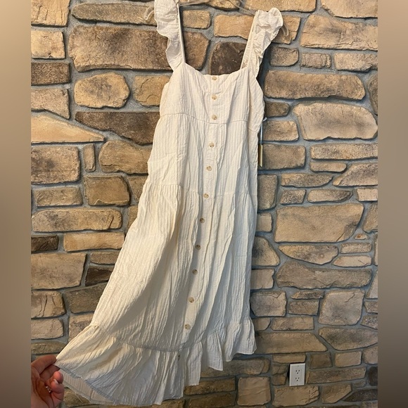 Anthropologie Women’s Blu Pepper Maxi Peasant Sleeveless Ruffles Cream NEW 1XL - Picture 1 of 16